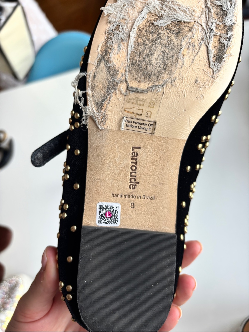 Larroude Black with Gold Floral Emblisments Mary Jane Flats - Picture 6 of 7